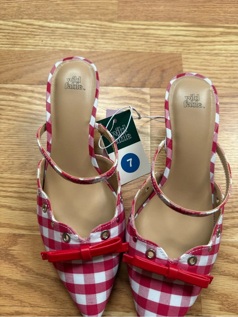 NWT Wild Fable Red White Gingham Bow Heels Size 7